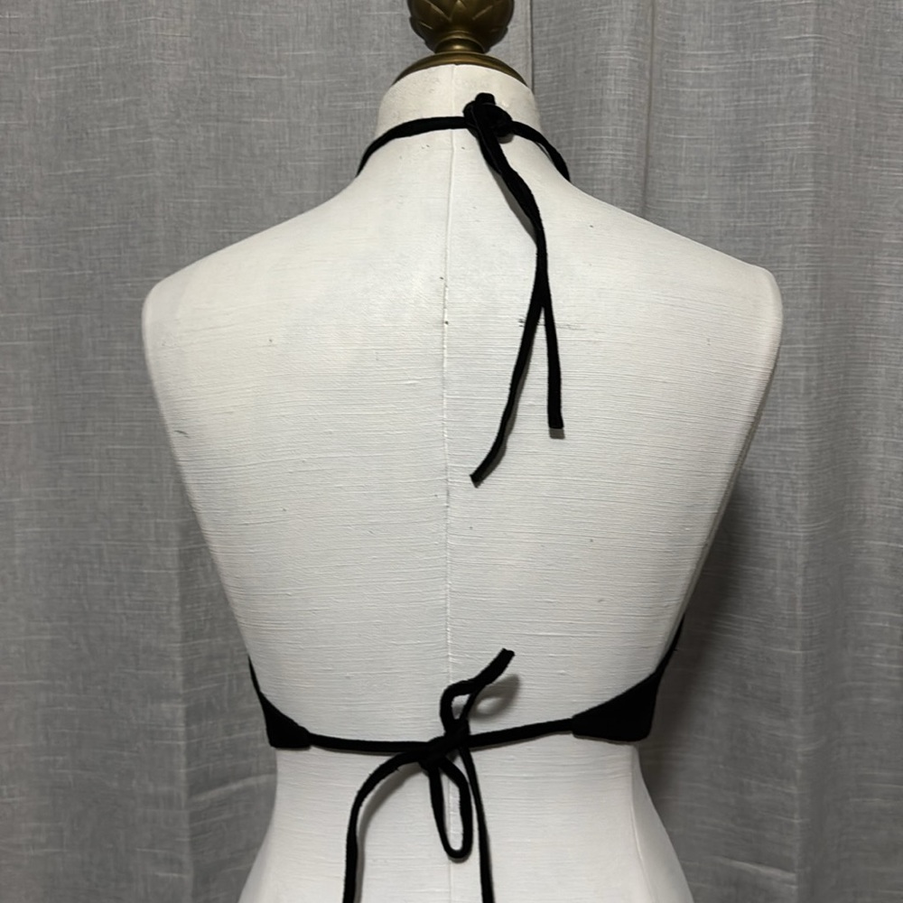 Genuine Leather Halter Top-M-Black with Embroidered Front Detail-Ties-Like New - Picture 8 of 14